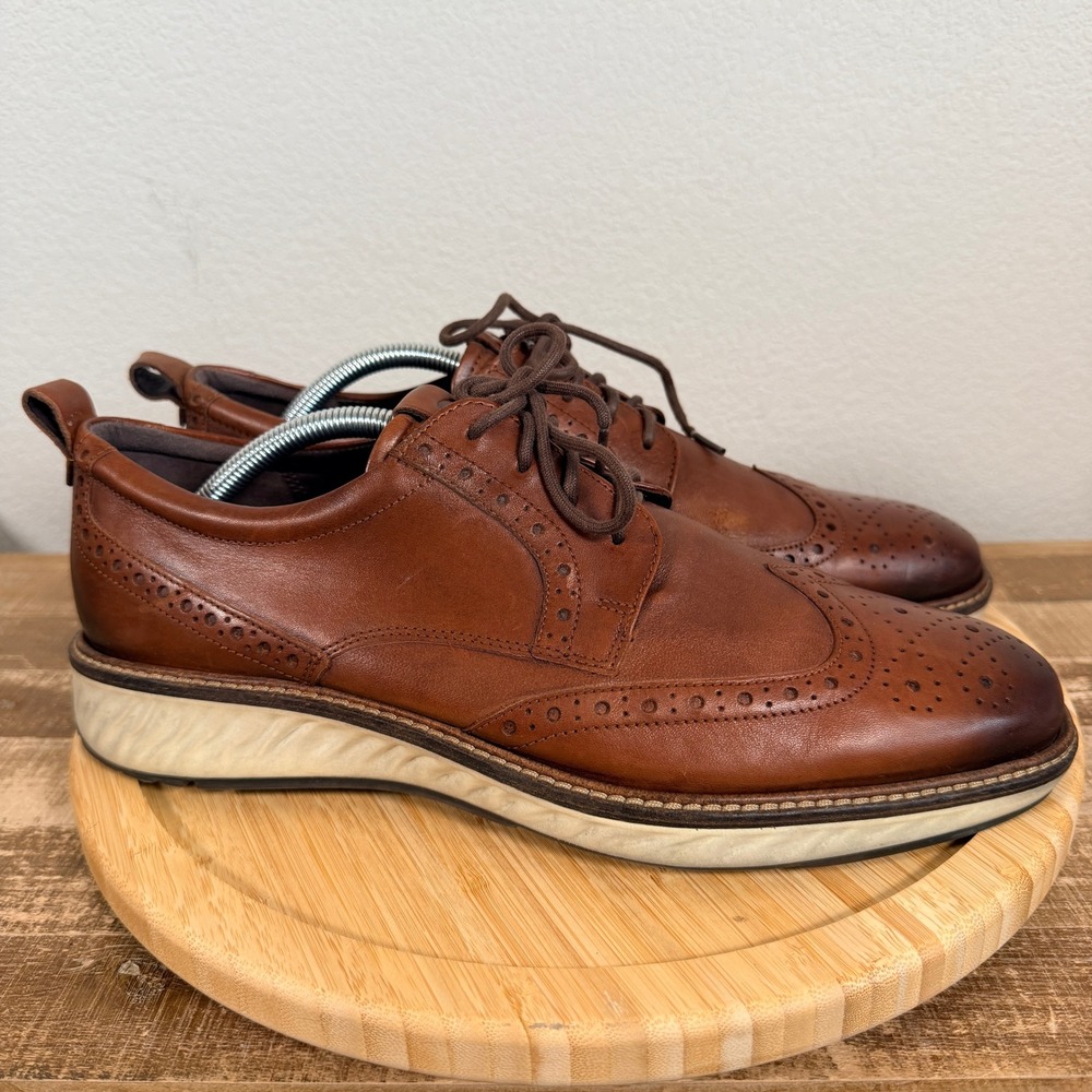 ECCO ST.1 Hybrid Wingtip Brogue Oxford Shoes Mens 10-10.5 EU 44 Brown Leather